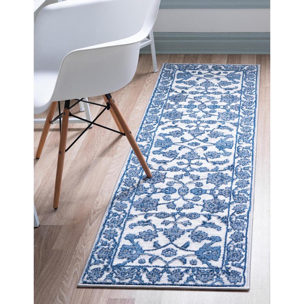 Boston Floral Area Rug 3' 3" x 19' 8", Runner White Blue. Picture 2
