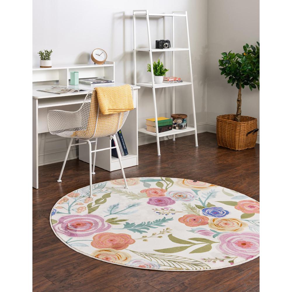 Unique Loom 7 Ft Round Rug in Ivory (3163862). Picture 3