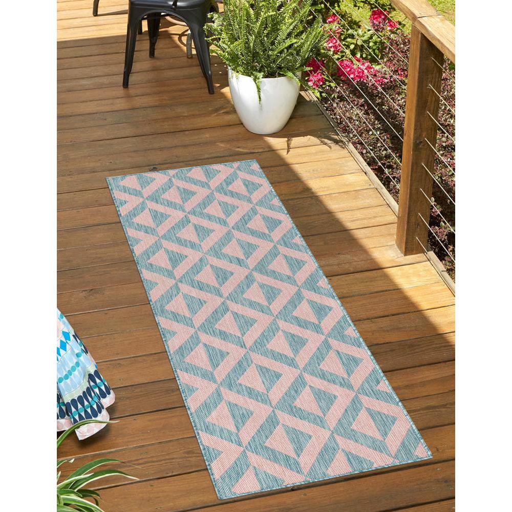 Jill Zarin Outdoor Napa Area Rug 2' 0" x 6' 0", Runner Pink and Aqua. Picture 2