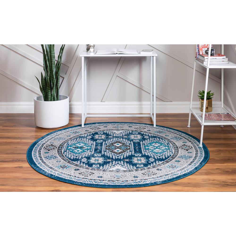 Unique Loom 8 Ft Round Rug in Blue (3149329). Picture 4