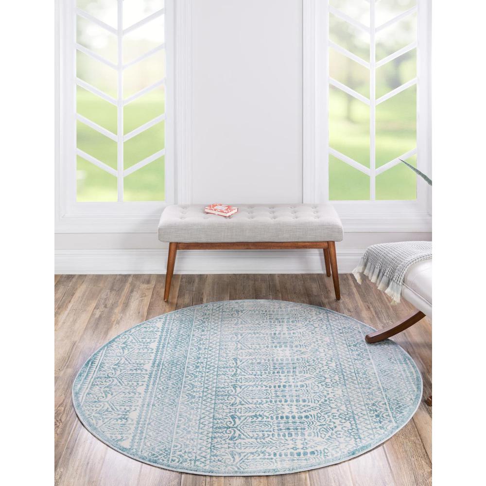 Uptown Area Rug 5' 3" x 5' 3", Round Teal. Picture 2