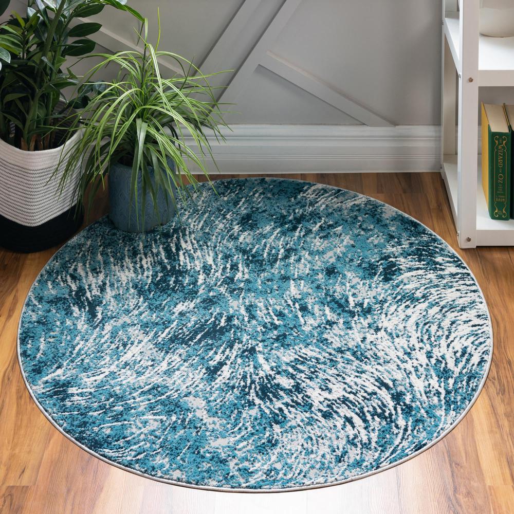 Unique Loom 7 Ft Round Rug in Blue (3154326). Picture 2