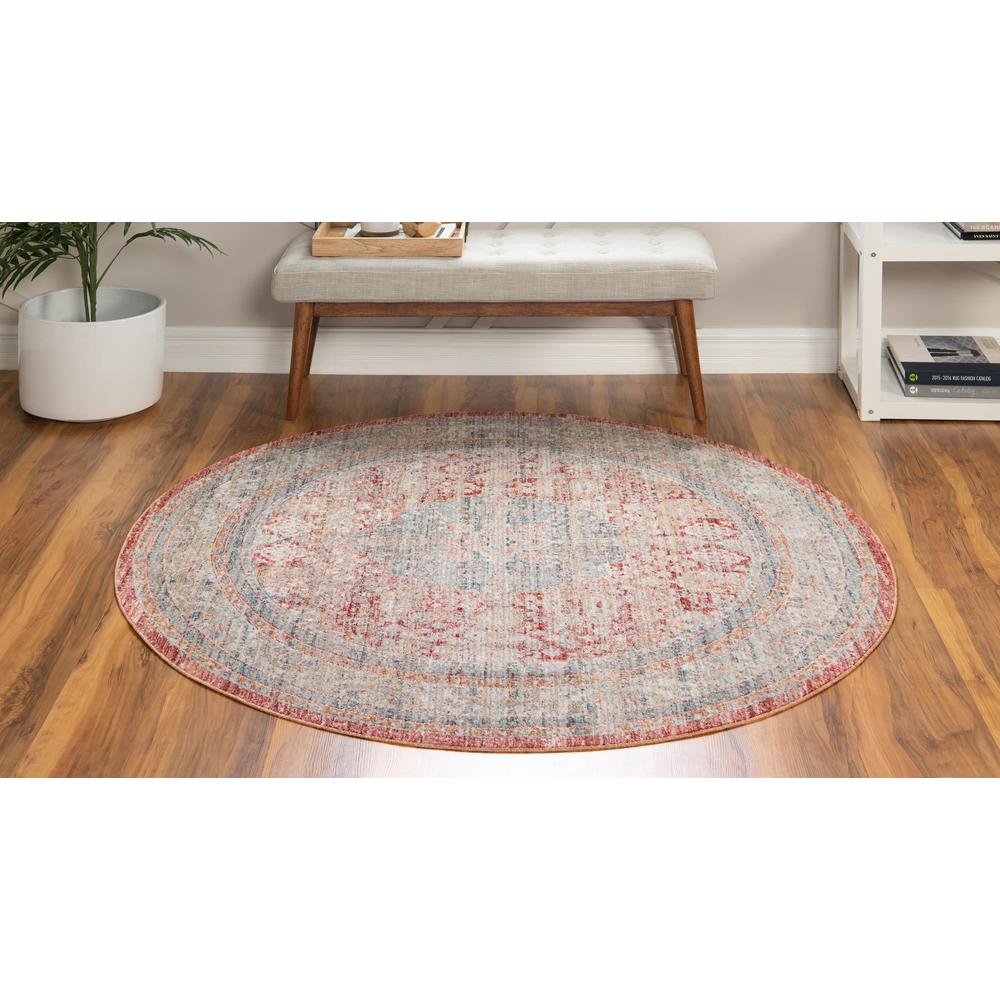 Unique Loom 5 Ft Round Rug in Red (3147876). Picture 3