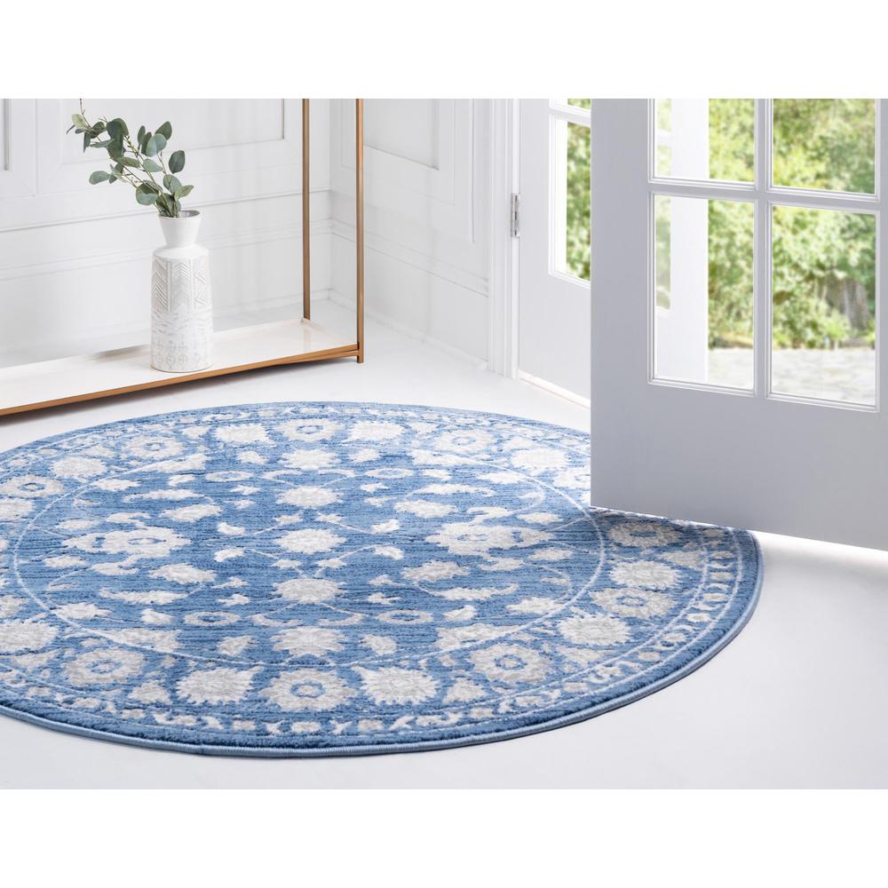 Unique Loom 5 Ft Round Rug in Blue (3150729). Picture 3