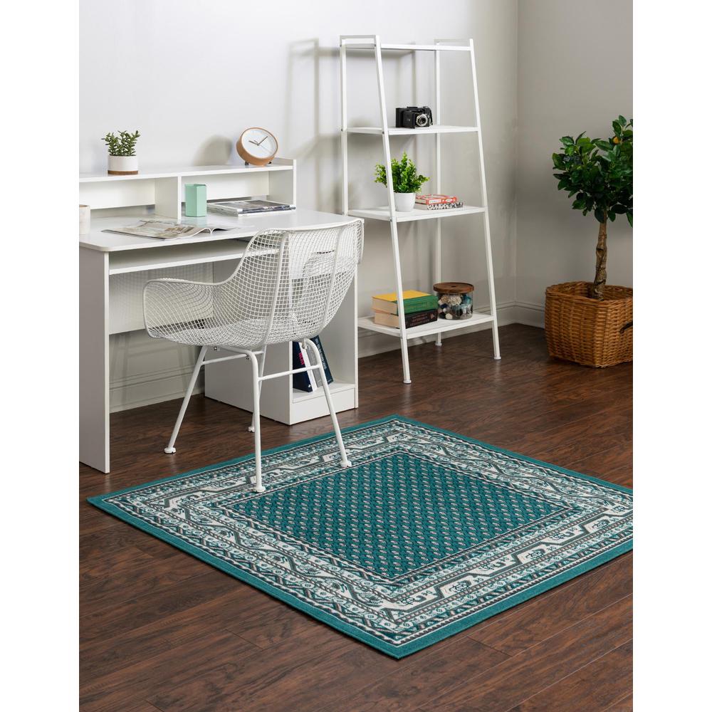 Unique Loom 4 Ft Square Rug in Teal (3154099). Picture 4