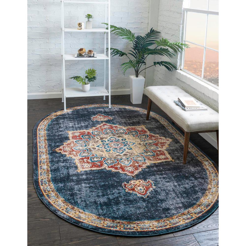 Unique Loom 5x8 Oval Rug in Navy Blue (3153862). Picture 2