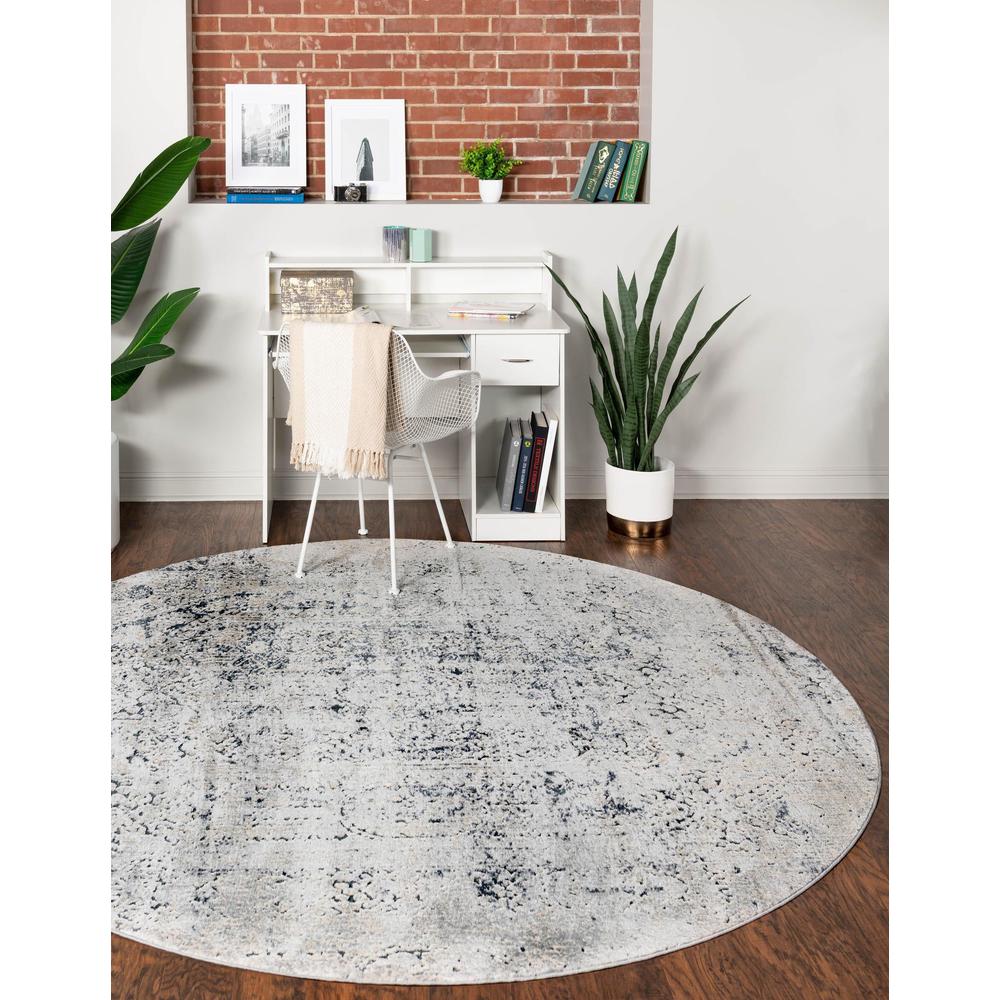 Chateau Quincy Area Rug 7' 0" x 7' 0", Round Gray. Picture 2