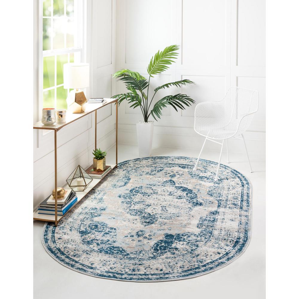 Unique Loom 5x8 Oval Rug in Blue (3151857). Picture 2