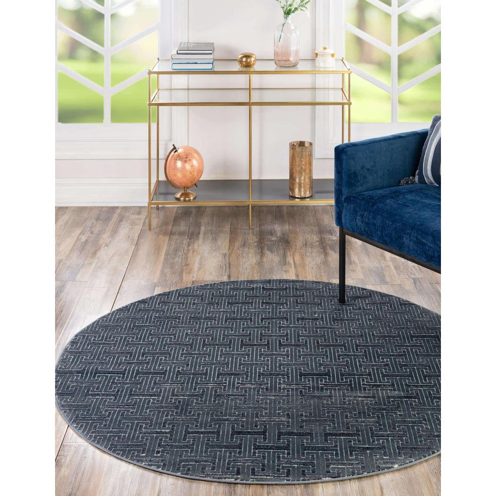 Uptown Park Avenue Area Rug 5' 3" x 5' 3", Round Navy Blue. Picture 2