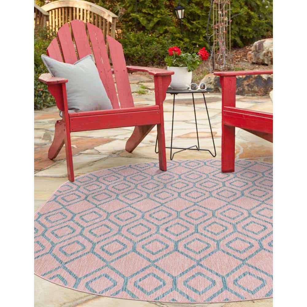 Jill Zarin Outdoor Turks and Caicos Area Rug 7' 10" x 10' 0", Oval Pink and Aqua. Picture 3