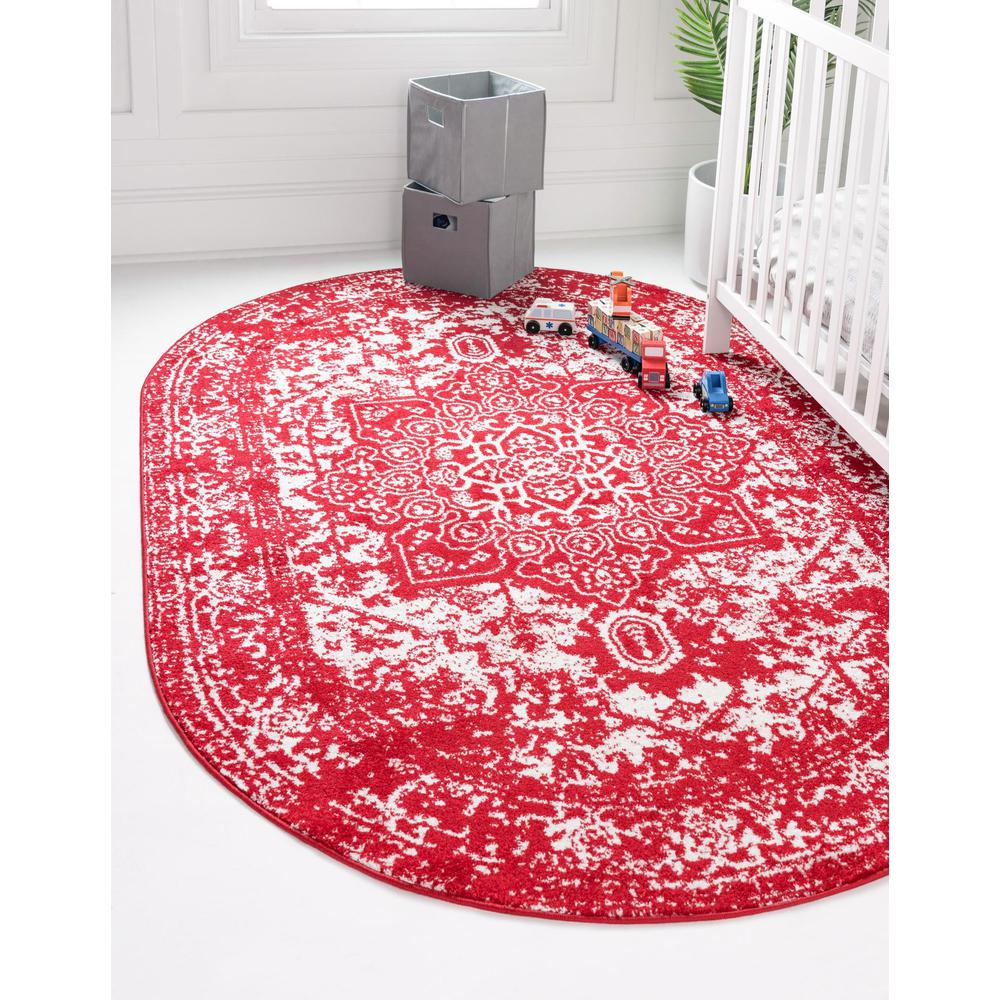 Unique Loom 5x8 Oval Rug in Red (3150435). Picture 2