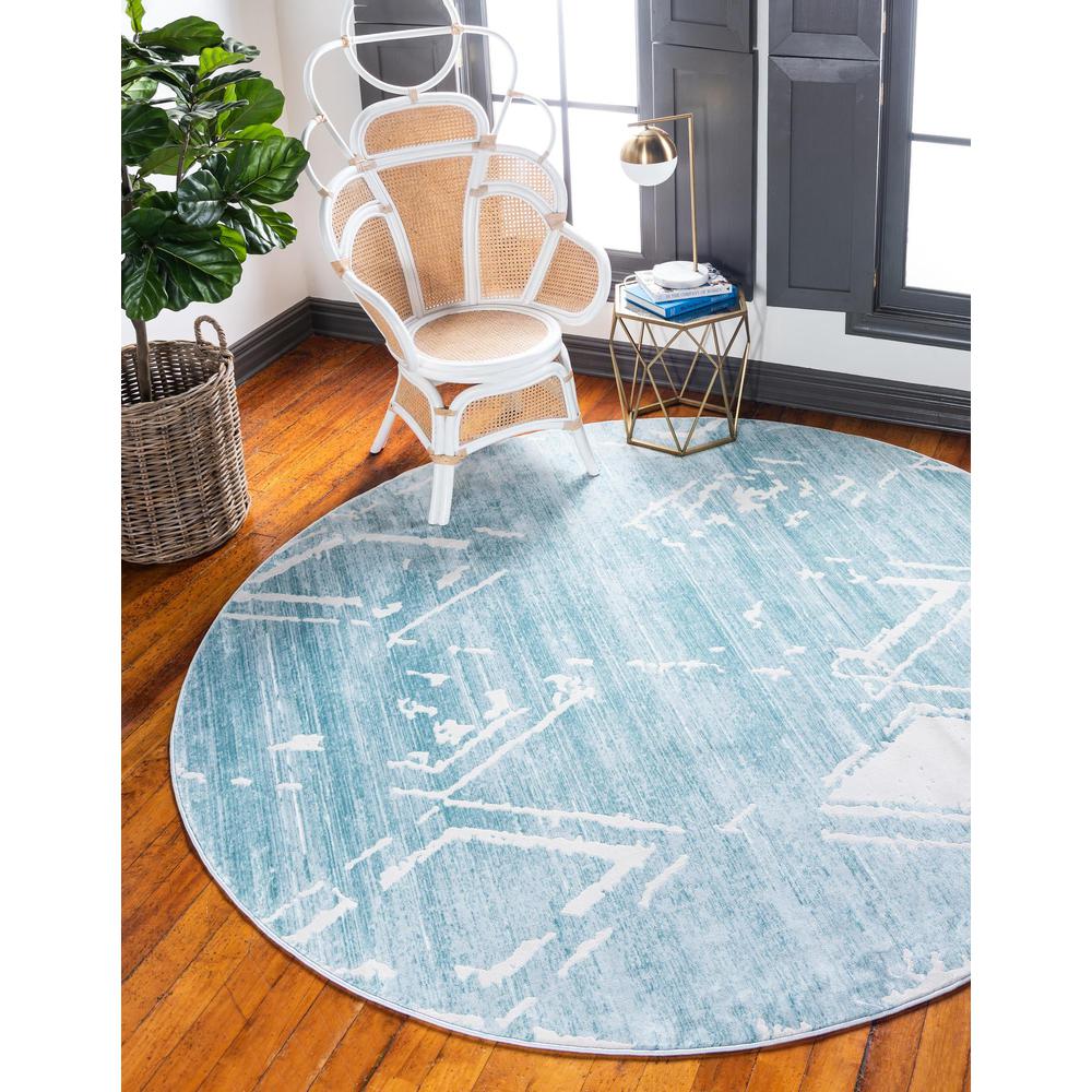 Uptown Carnegie Hill Area Rug 5' 3" x 5' 3", Round Turquoise. Picture 2