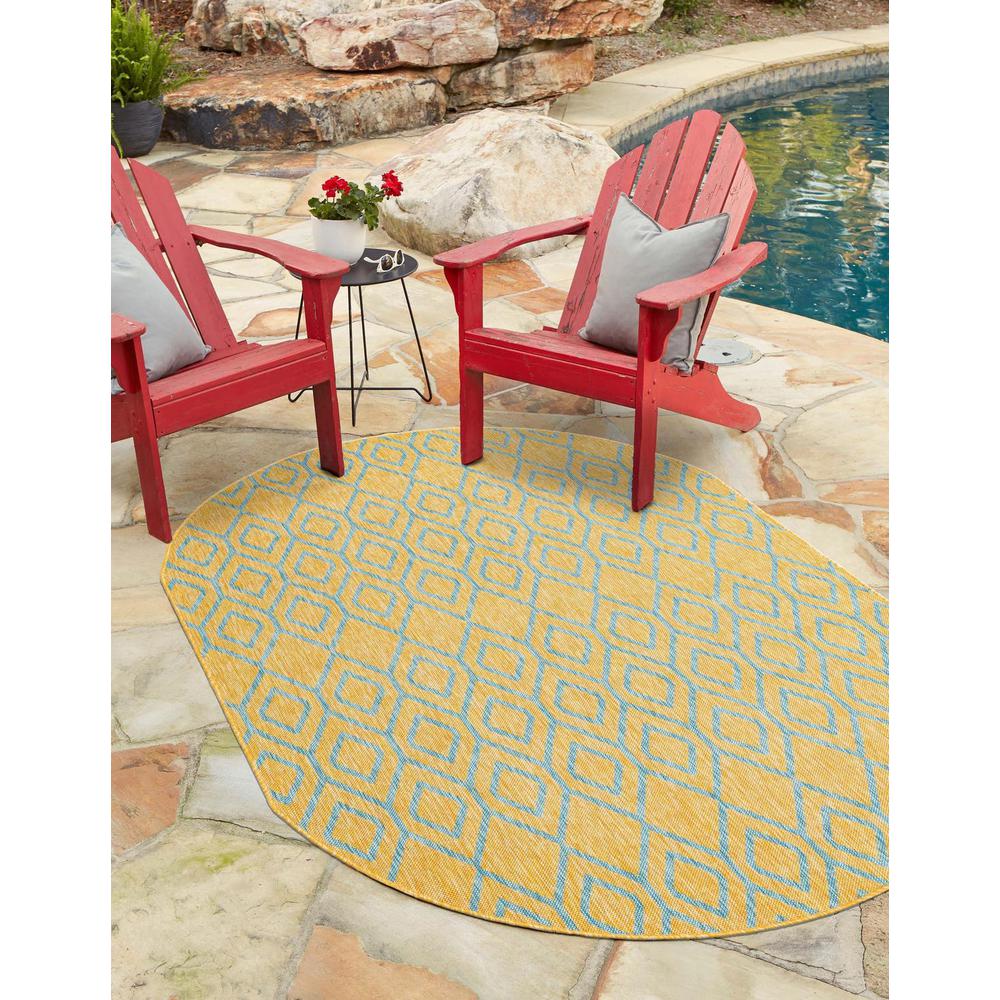 Jill Zarin Outdoor Turks and Caicos Area Rug 7' 10" x 10' 0", Oval Yellow and Aqua. Picture 2