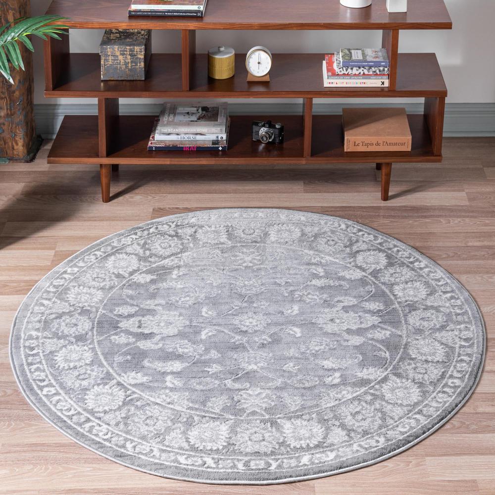 Unique Loom 5 Ft Round Rug in Gray (3150693). Picture 2