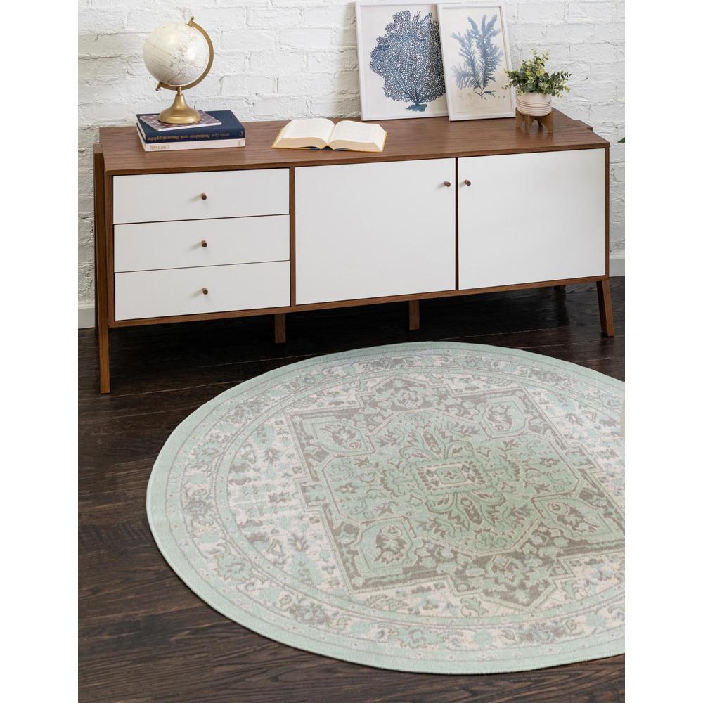 Unique Loom 5 Ft Round Rug in Mint (3154836). Picture 2