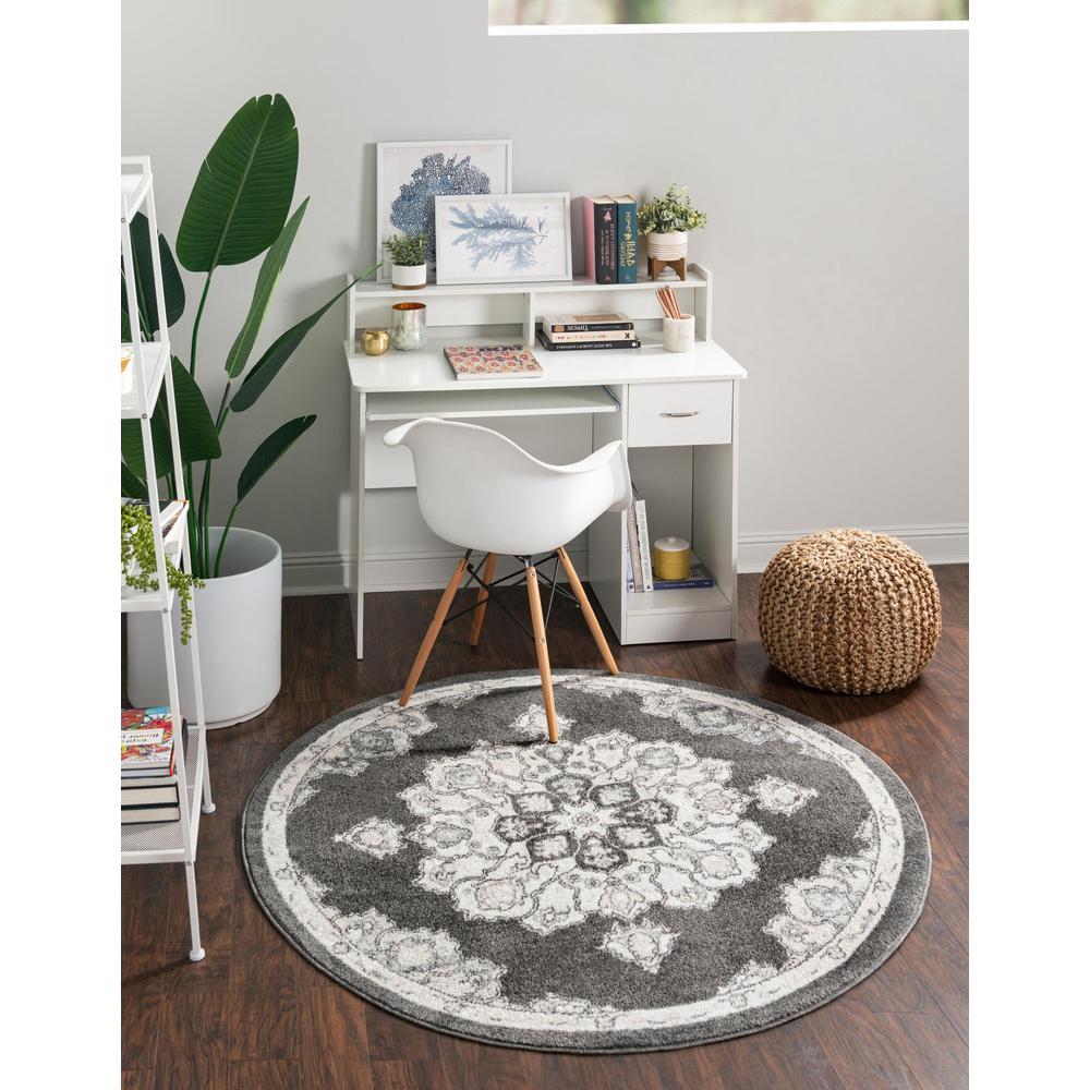 Unique Loom 5 Ft Round Rug in Charcoal (3158752). Picture 2