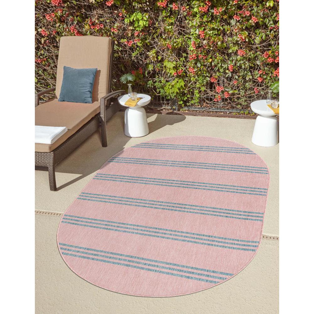 Jill Zarin Outdoor Anguilla Area Rug 7' 10" x 10' 0", Oval Pink and Aqua. Picture 2