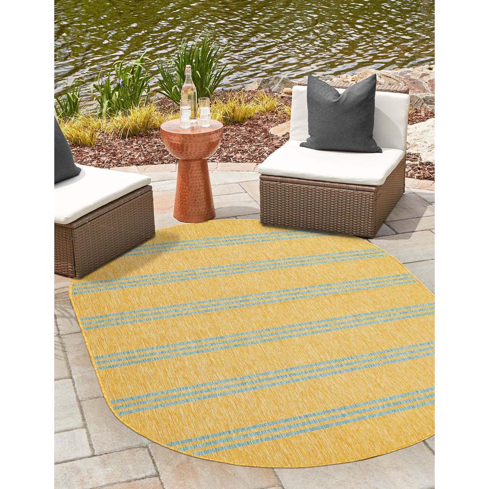 Jill Zarin Outdoor Anguilla Area Rug 5' 3" x 8' 0", Oval Yellow and Aqua. Picture 2