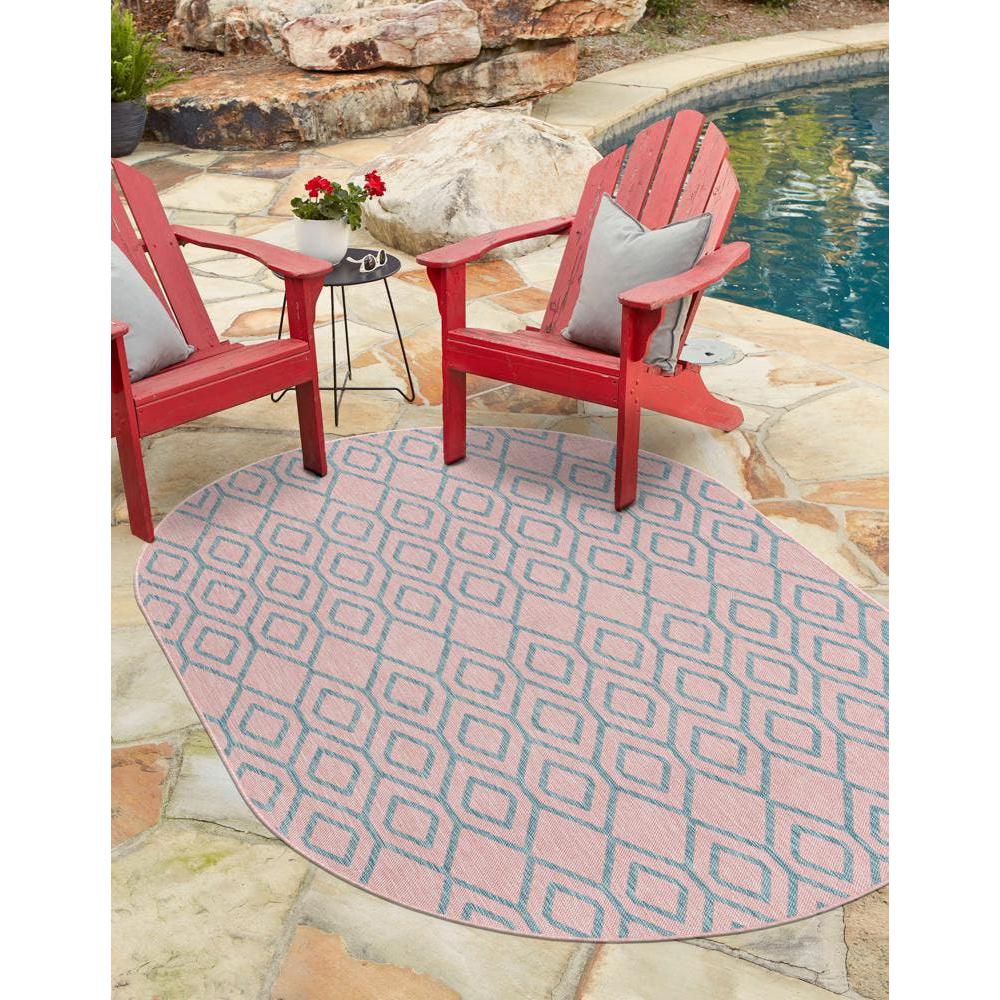 Jill Zarin Outdoor Turks and Caicos Area Rug 7' 10" x 10' 0", Oval Pink and Aqua. Picture 2