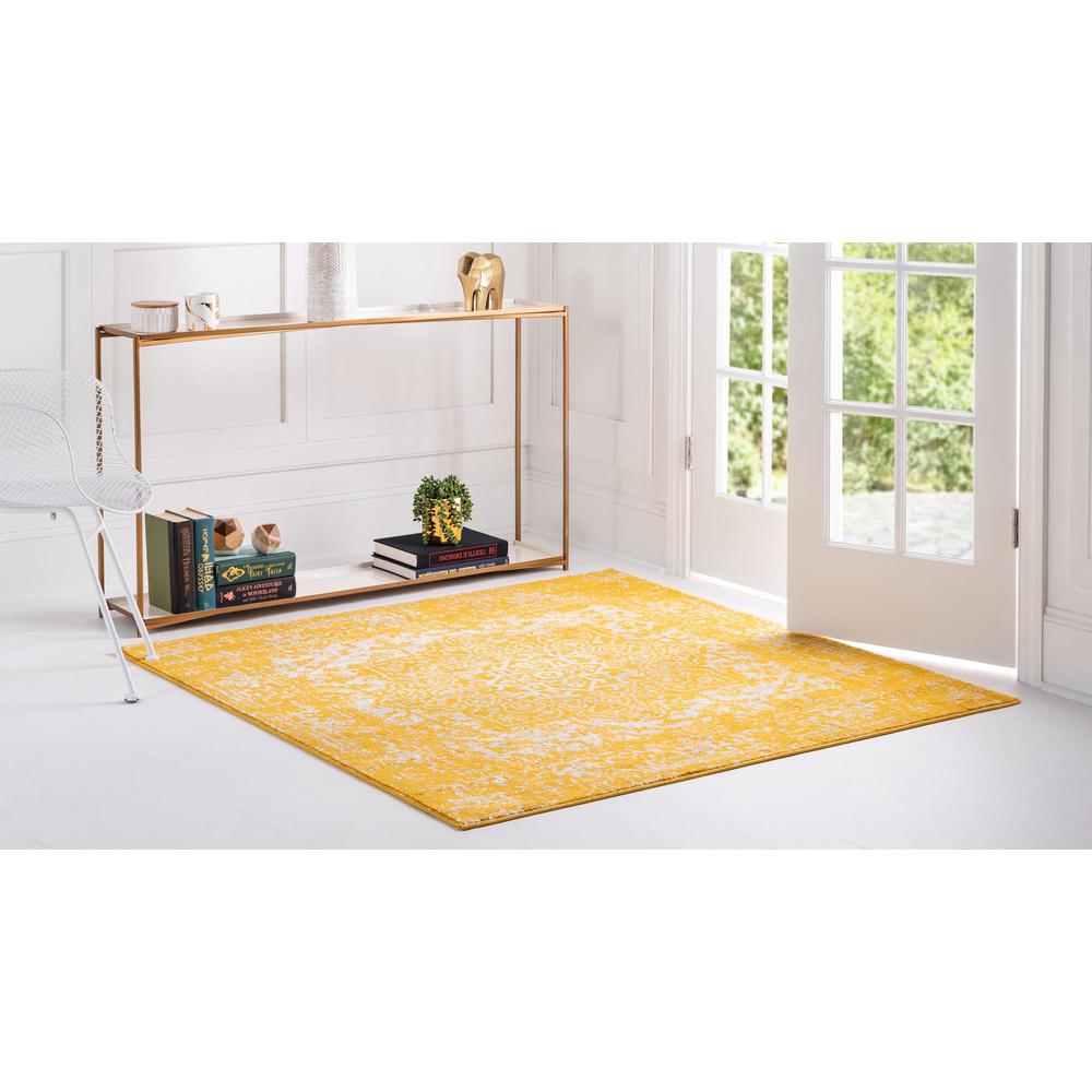 Unique Loom 5 Ft Square Rug in Yellow (3150408). Picture 3