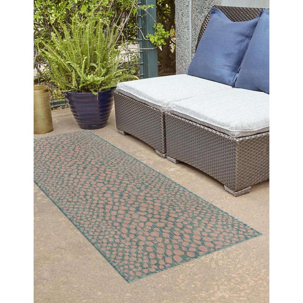 Jill Zarin Outdoor Cape Town Area Rug 2' 0" x 6' 0", Runner Pink and Aqua. Picture 3