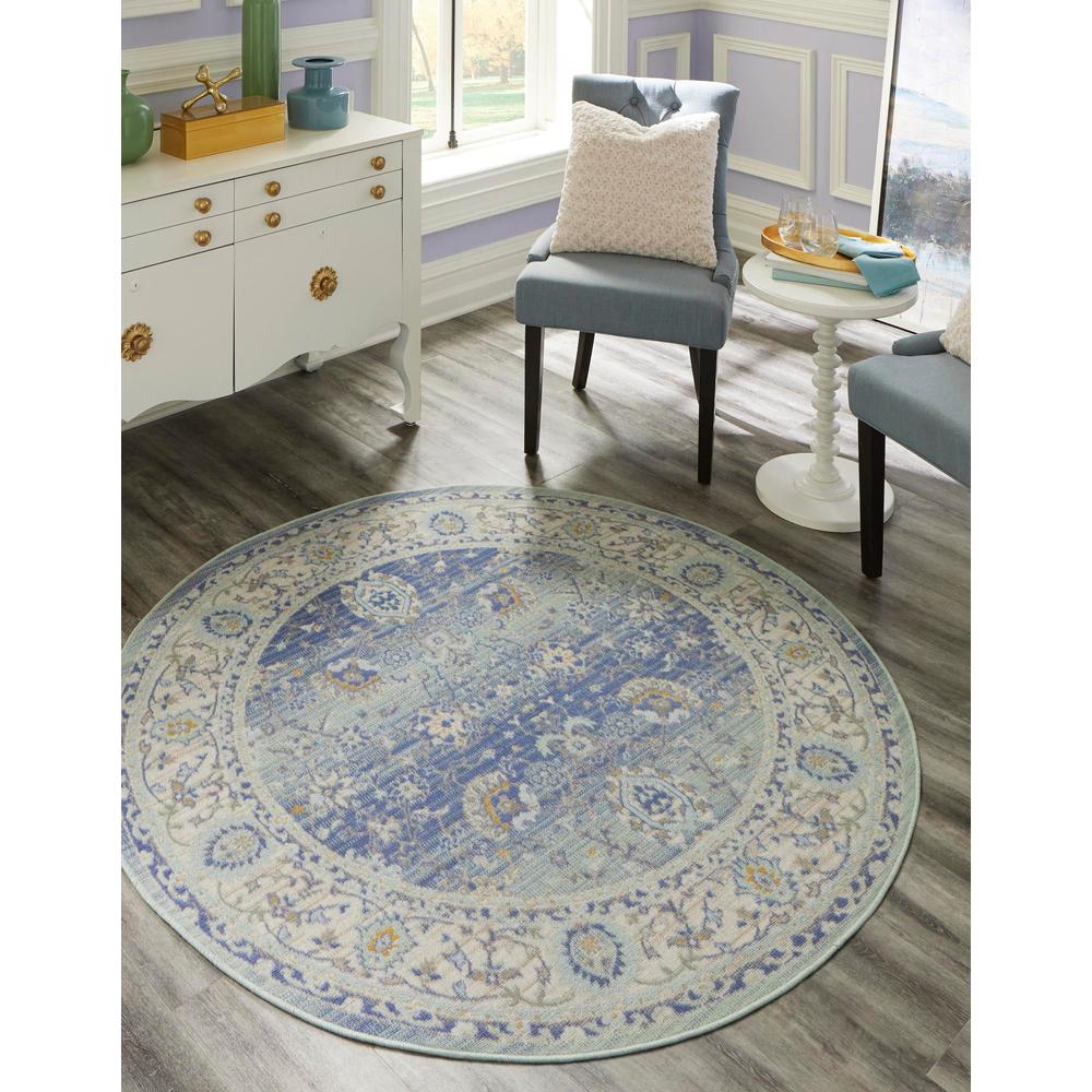 Unique Loom 5 Ft Round Rug in French Blue (3155016). Picture 2