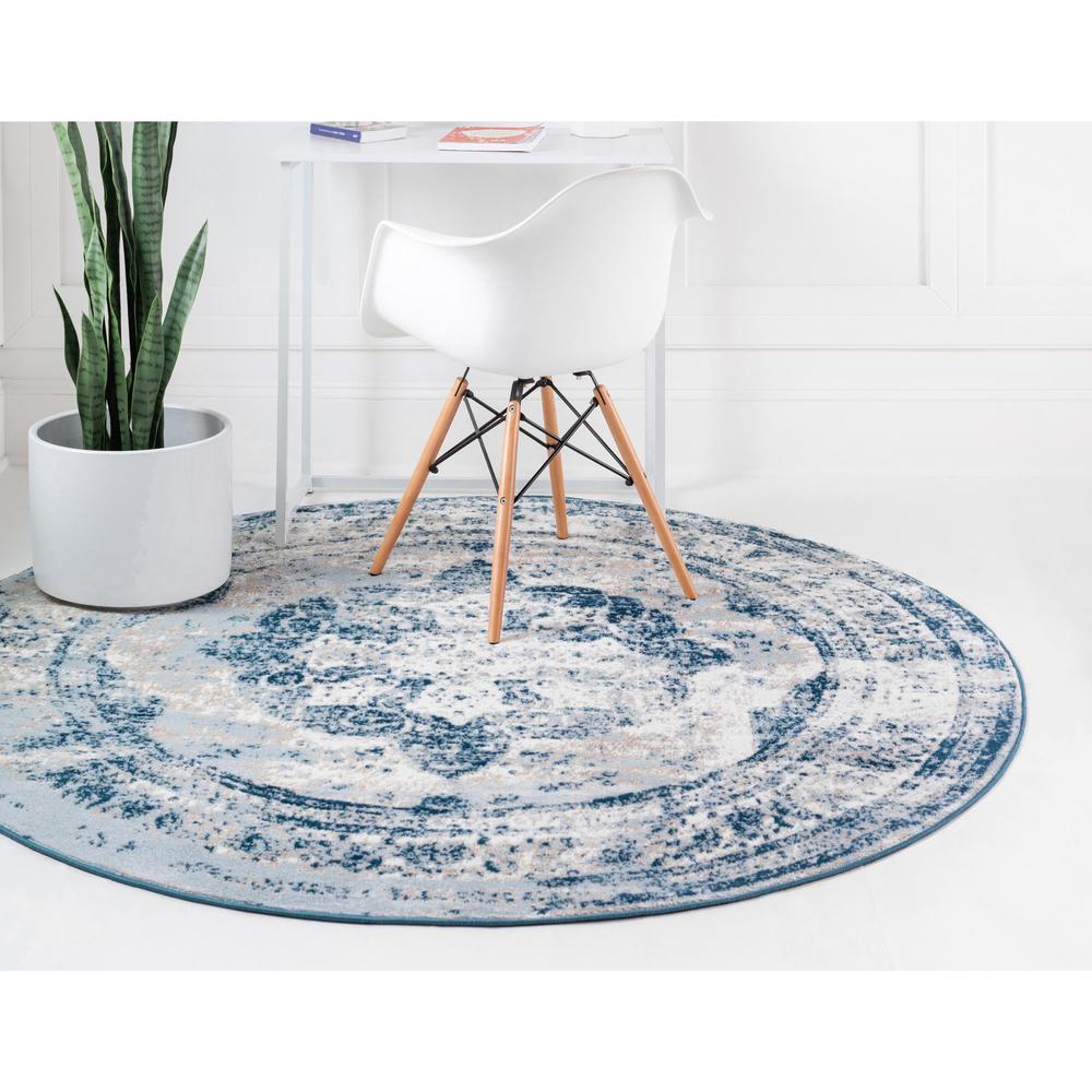 Unique Loom 4 Ft Round Rug in Blue (3151854). Picture 5