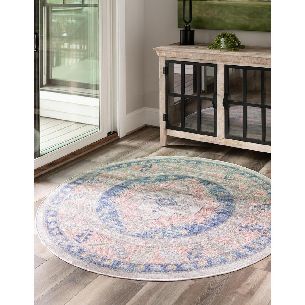 Unique Loom 5 Ft Round Rug in French Blue (3154926). Picture 3