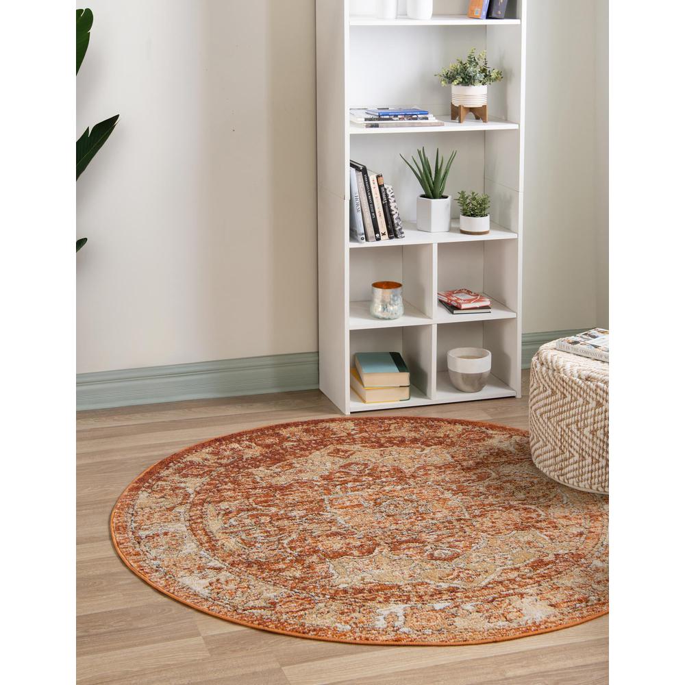 Unique Loom 5 Ft Round Rug in Rust Red (3161881). Picture 2