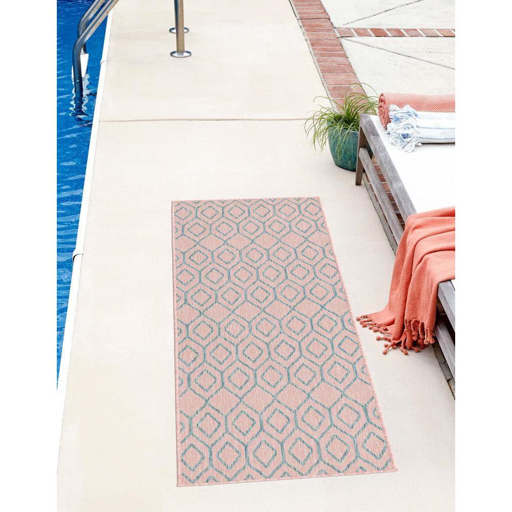 Jill Zarin Outdoor Turks and Caicos Area Rug 2' 0" x 6' 0", Runner Pink and Aqua. Picture 2