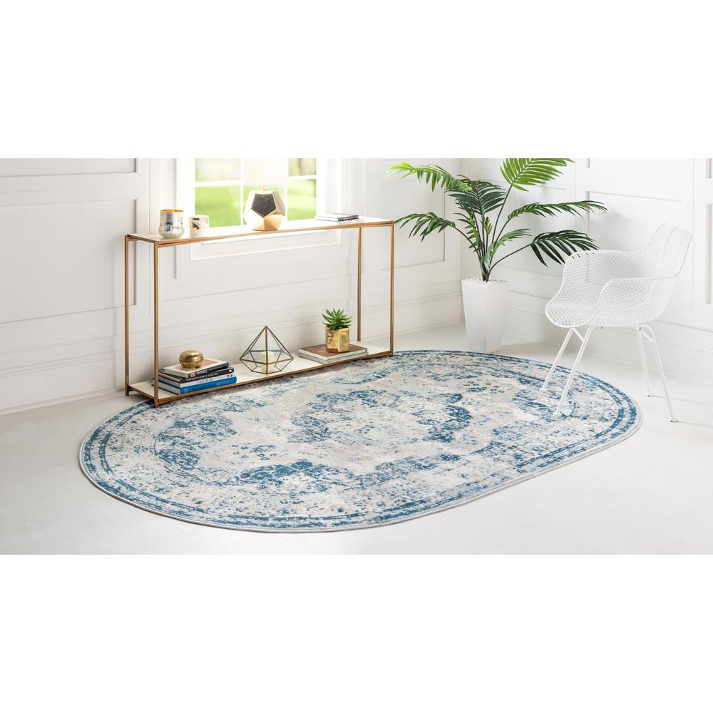 Unique Loom 5x8 Oval Rug in Blue (3151857). Picture 3