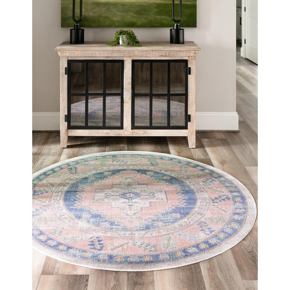 Unique Loom 5 Ft Round Rug in French Blue (3154926). Picture 2