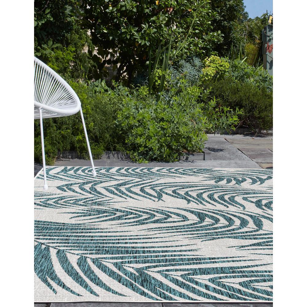 Outdoor Botanical Collection, Area Rug, Teal Ivory, 4' 0" x 6' 0", Rectangular. Picture 3