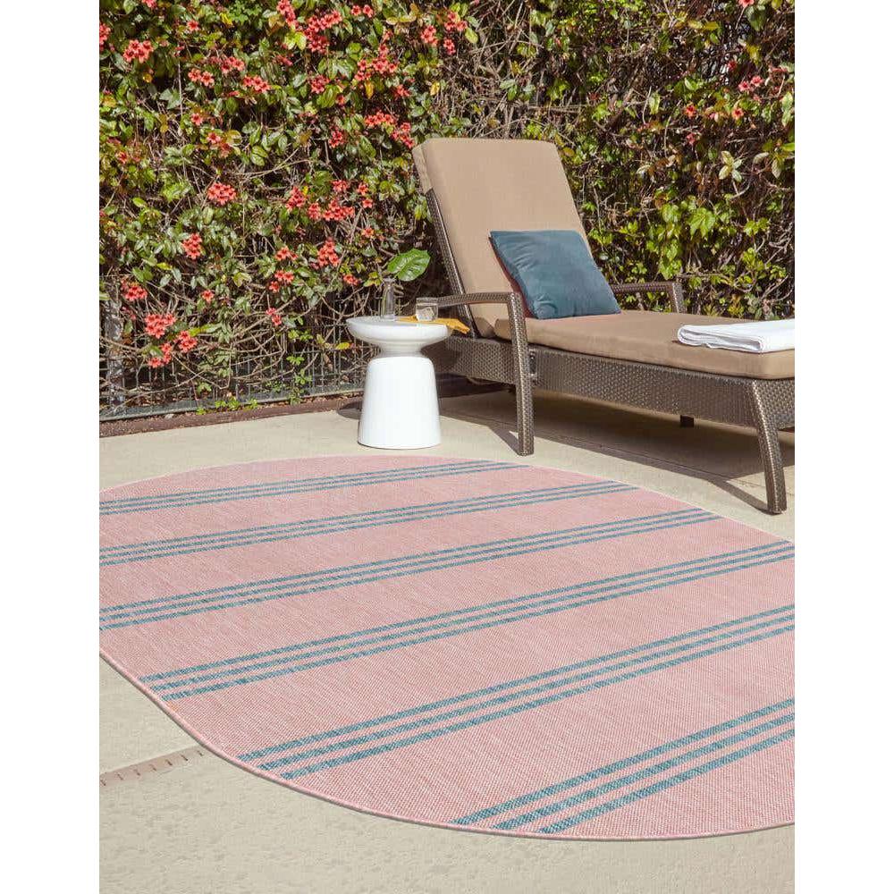 Jill Zarin Outdoor Anguilla Area Rug 7' 10" x 10' 0", Oval Pink and Aqua. Picture 3