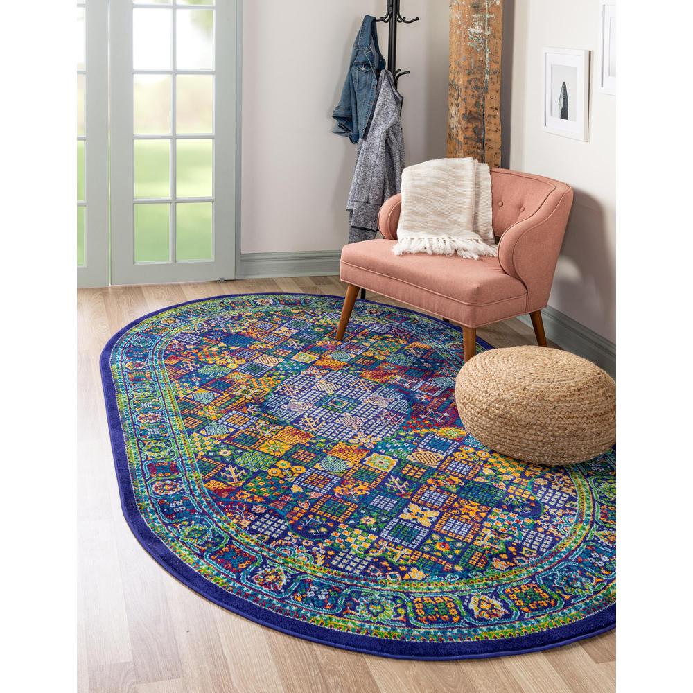 Unique Loom 8x10 Oval Rug in Blue (3160829). Picture 2