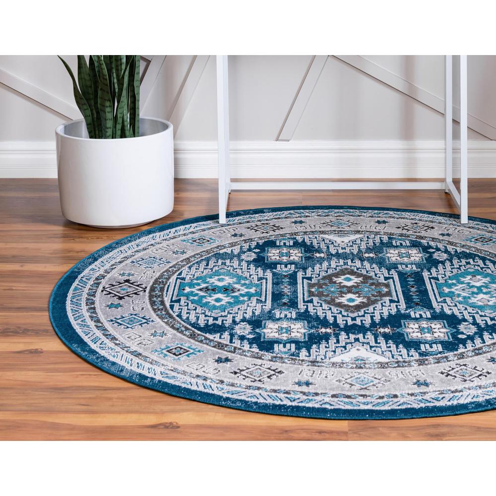 Unique Loom 8 Ft Round Rug in Blue (3149329). Picture 3