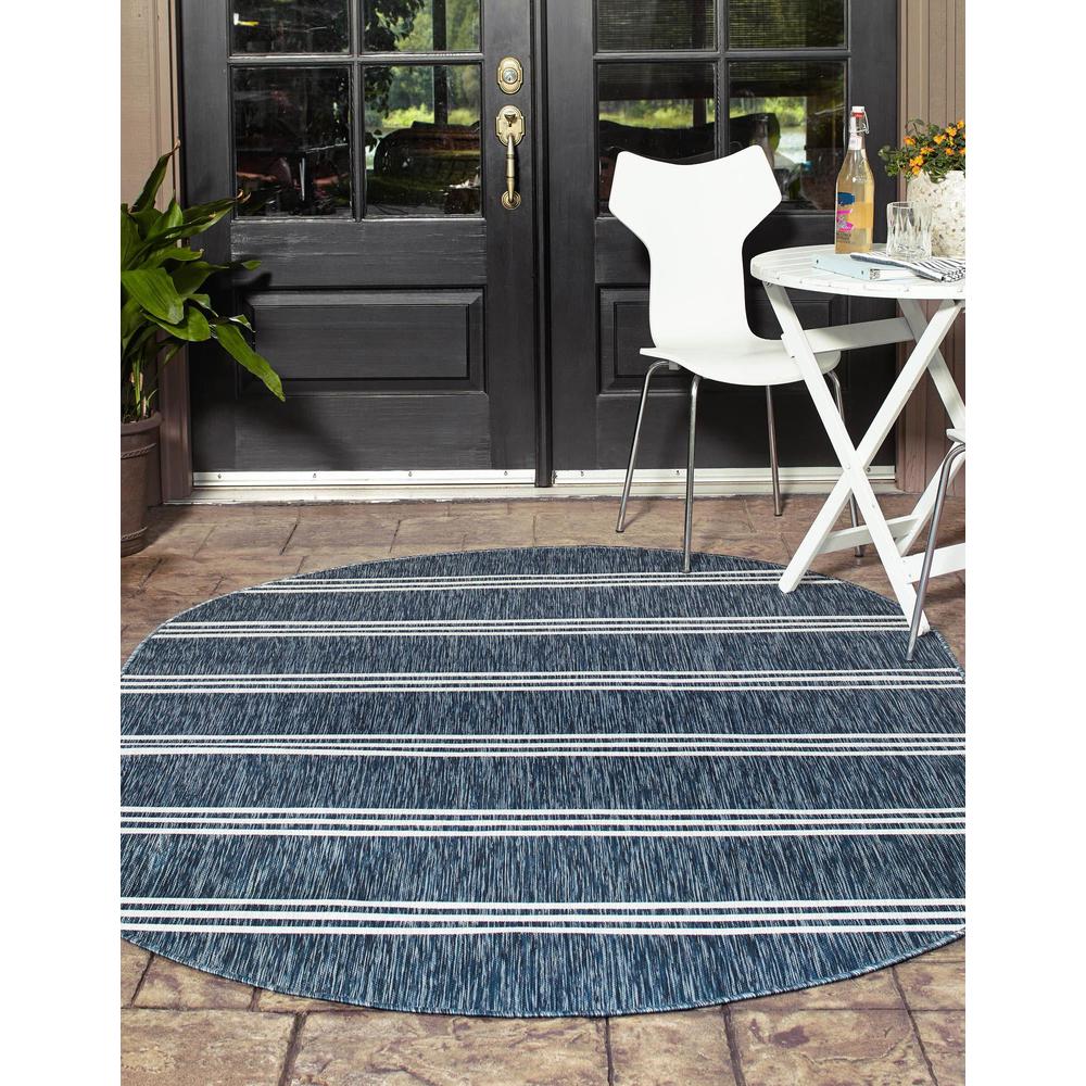 Jill Zarin Outdoor Anguilla Area Rug 5' 0" x 8' 0", Oval Blue. Picture 3