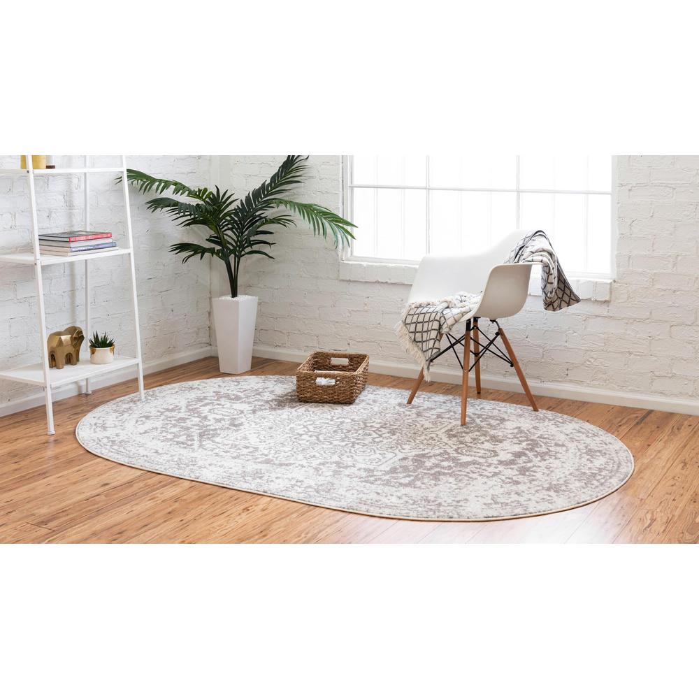 Unique Loom 5x8 Oval Rug in White (3150267). Picture 3