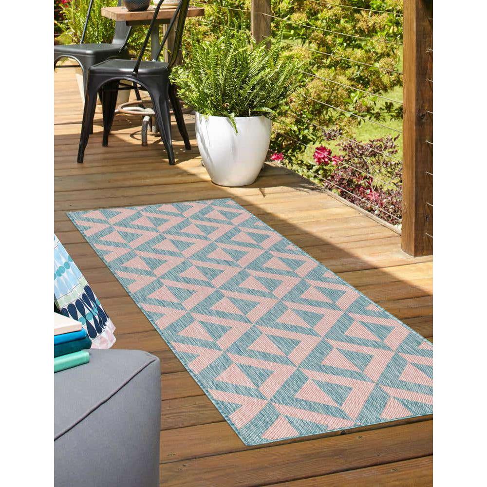 Jill Zarin Outdoor Napa Area Rug 2' 0" x 6' 0", Runner Pink and Aqua. Picture 3