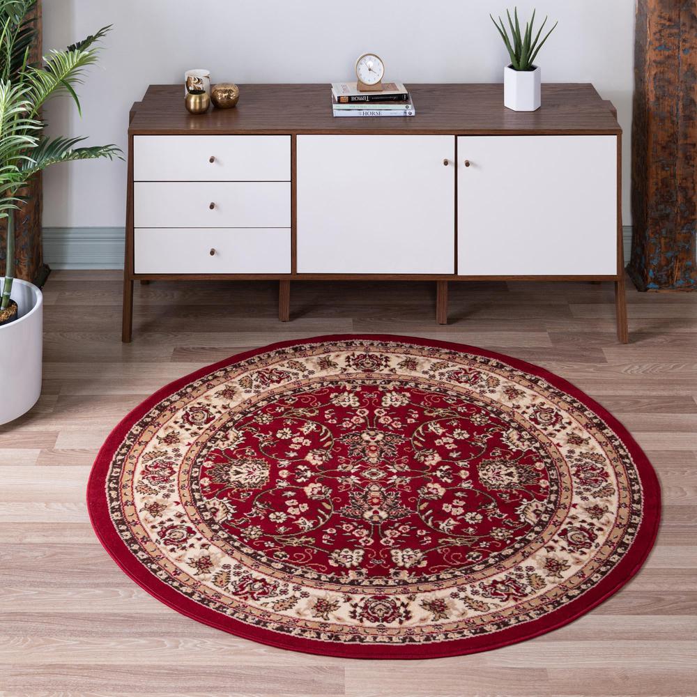 Unique Loom 5 Ft Round Rug in Burgundy (3152859). Picture 2