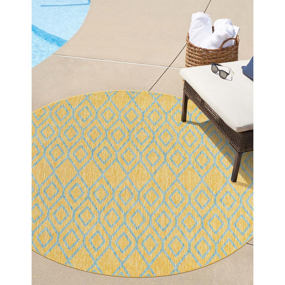 Jill Zarin Outdoor Turks and Caicos Area Rug 10' 8" x 10' 8", Round Yellow and Aqua. Picture 2