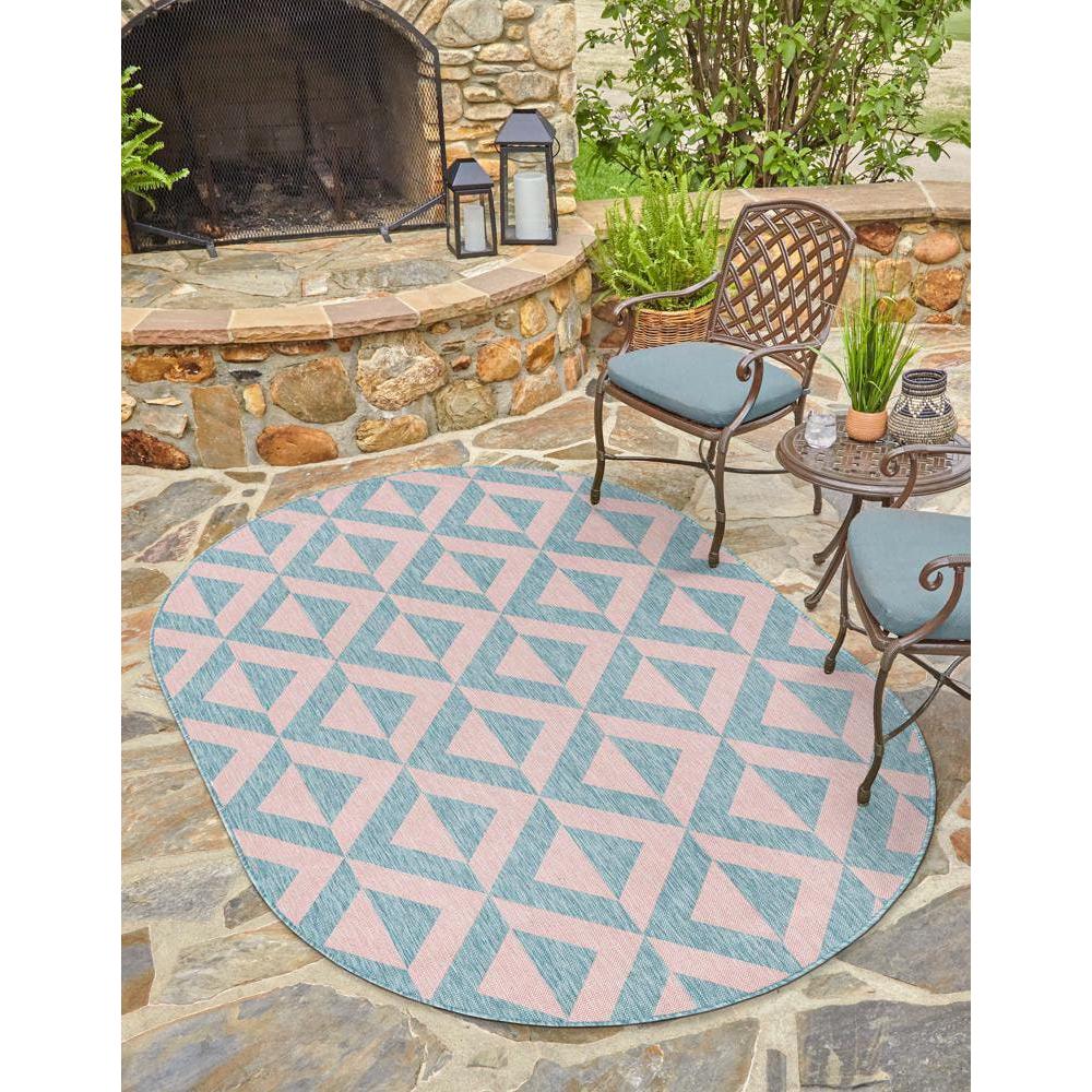 Jill Zarin Outdoor Napa Area Rug 7' 10" x 10' 0", Oval Pink and Aqua. Picture 2