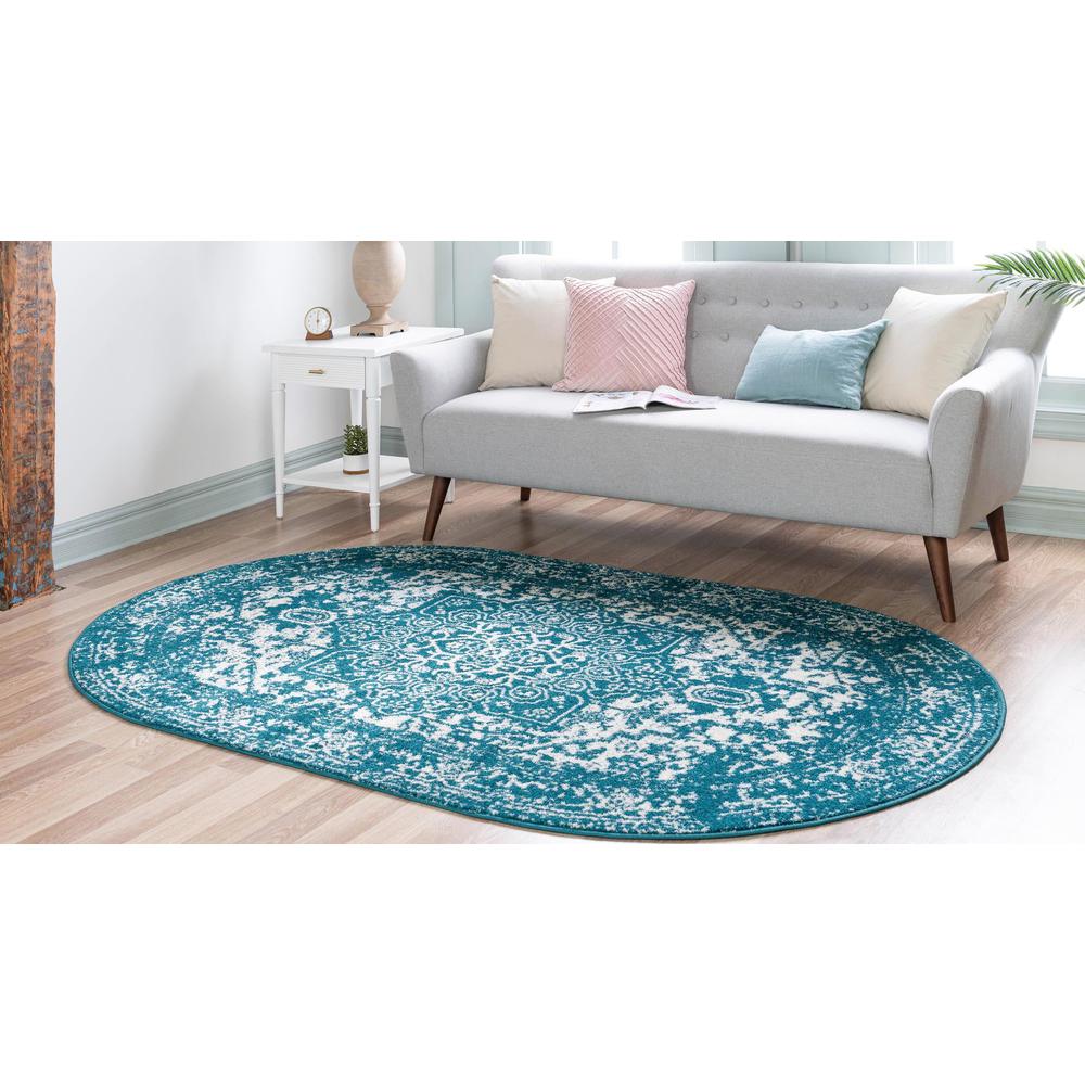 Unique Loom 5x8 Oval Rug in Turquoise (3150387). Picture 3