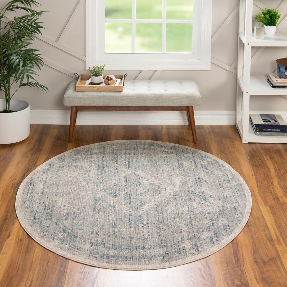 Unique Loom 5 Ft Round Rug in Gray (3147865). Picture 2