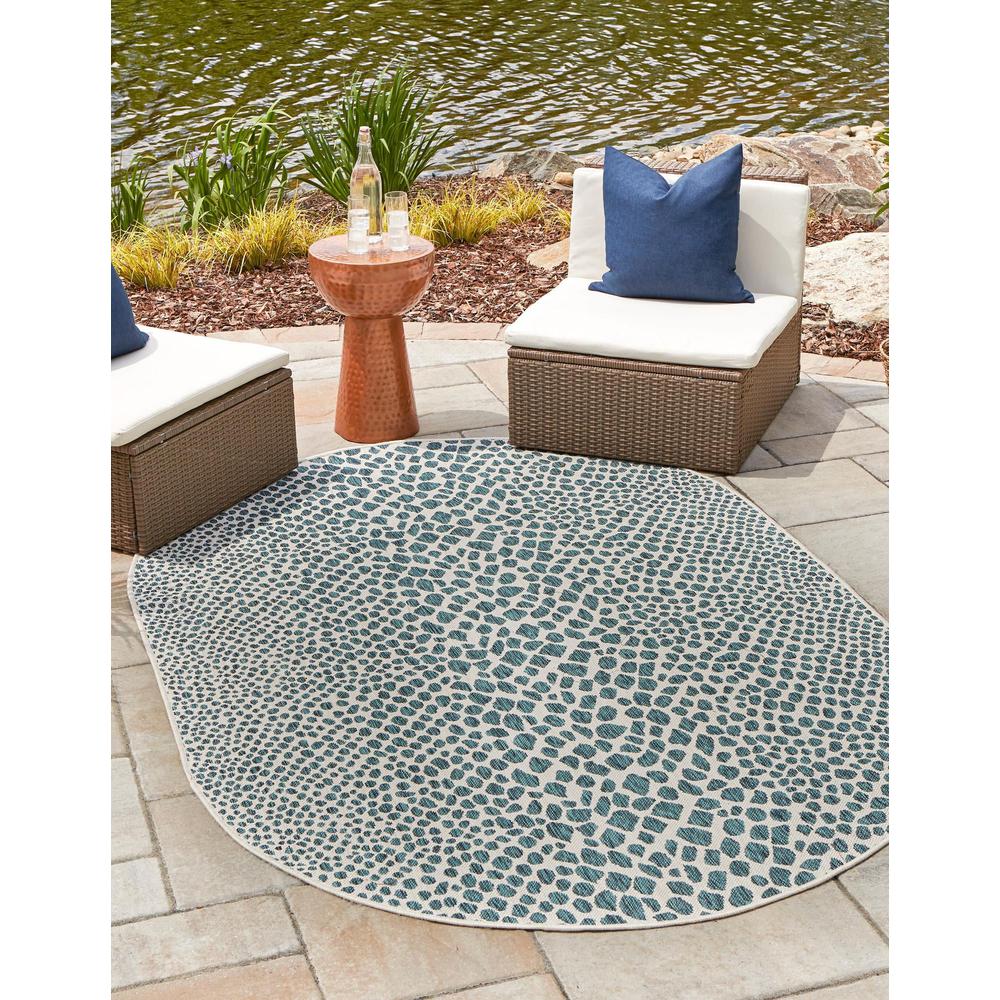 Jill Zarin Outdoor Cape Town Area Rug 5' 3" x 8' 0", Oval Teal. Picture 2