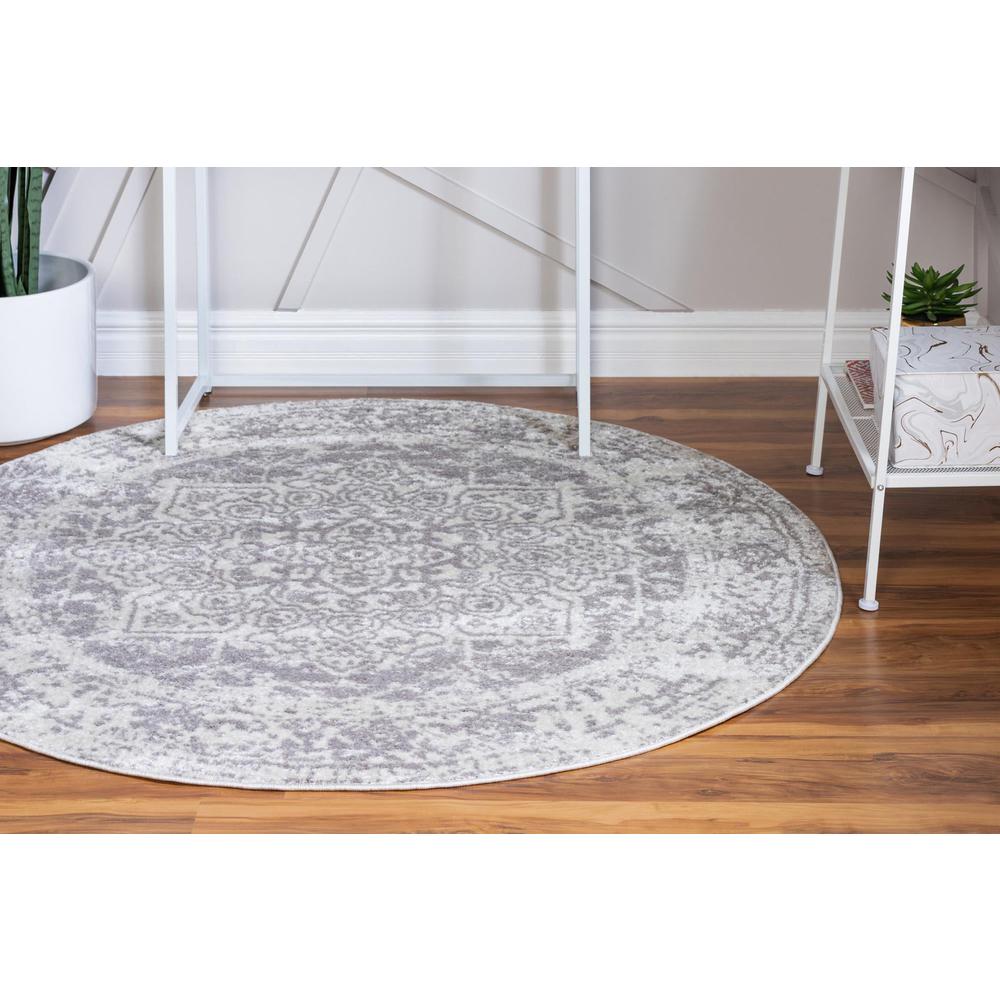 Unique Loom 5 Ft Round Rug in White (3150261). Picture 3