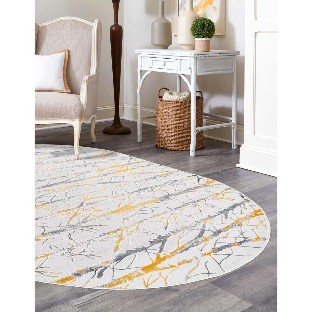 Finsbury Anne Area Rug 5' 3" x 8' 0", Oval Yellow and Gray. Picture 3