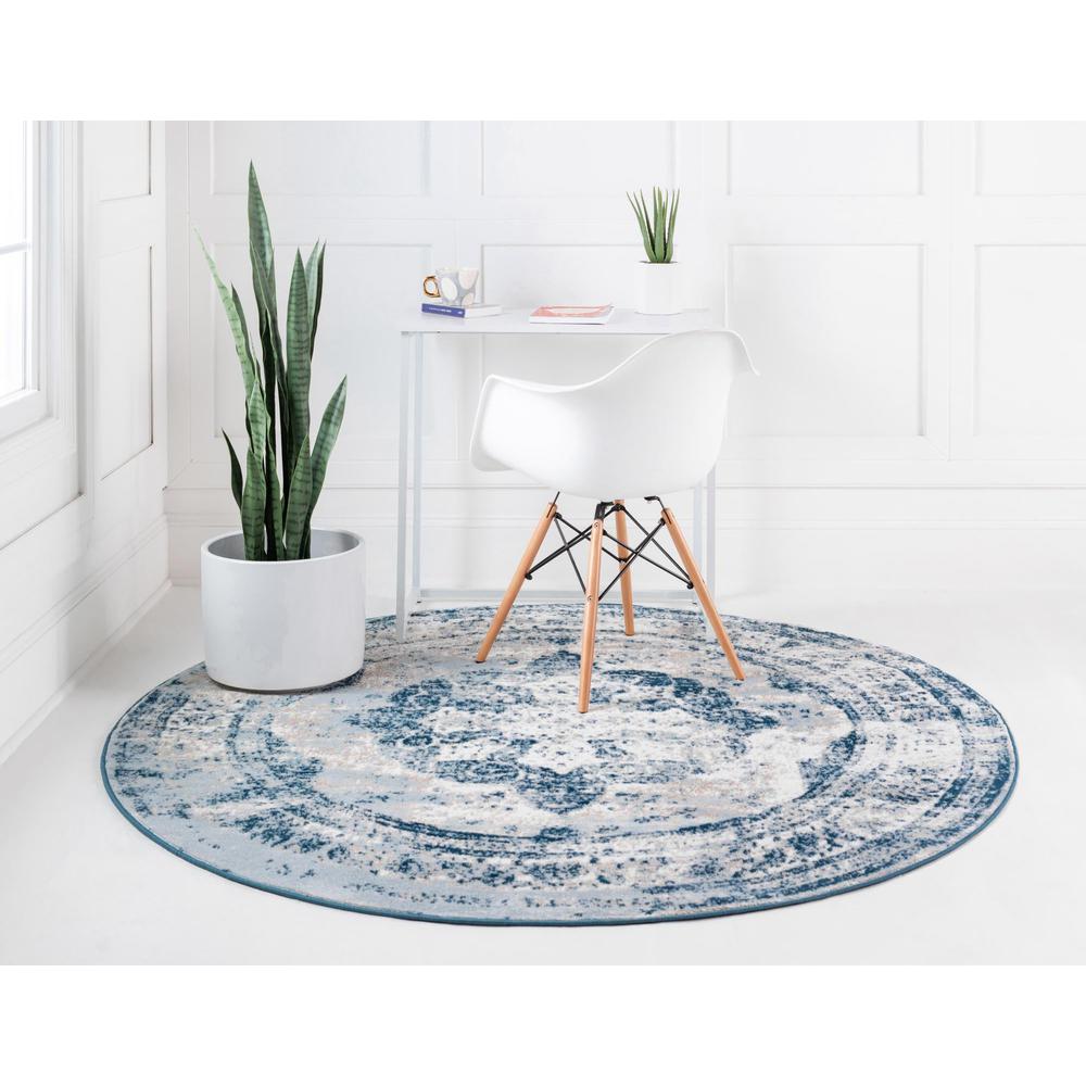 Unique Loom 4 Ft Round Rug in Blue (3151854). Picture 6