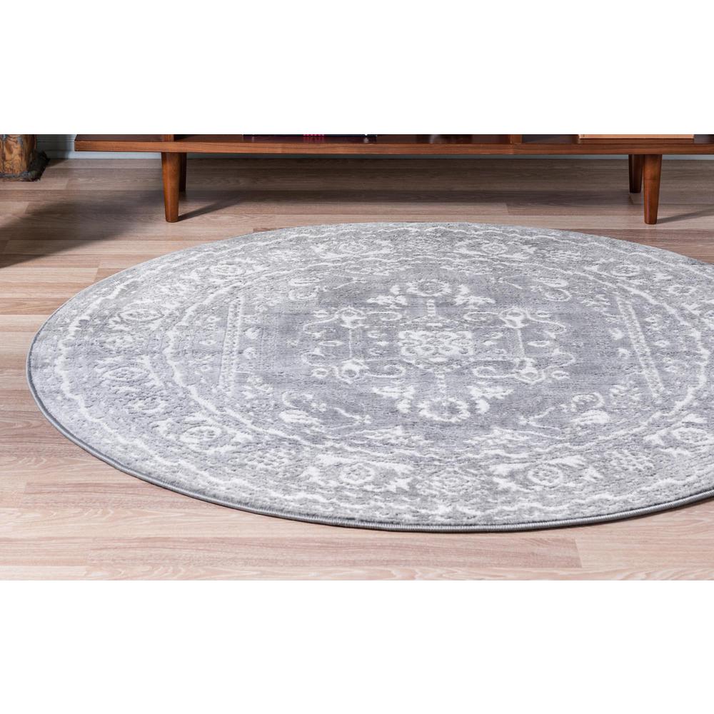 Unique Loom 5 Ft Round Rug in Gray (3150657). Picture 4
