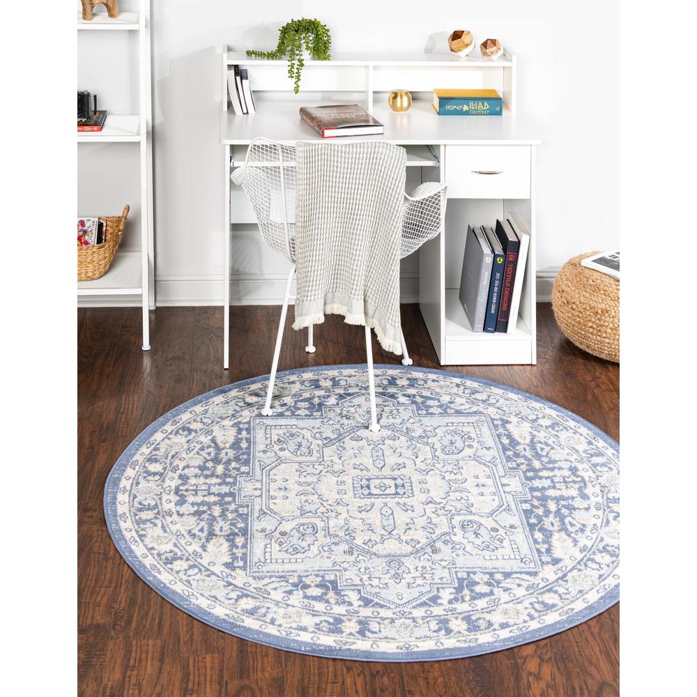 Unique Loom 5 Ft Round Rug in French Blue (3154818). Picture 2